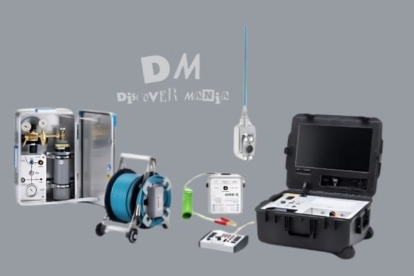 Dekra VT1000 Pitting Images system displaying its inspection components, including a control unit, monitor, camera probe, and cable reel, used for industrial pitting detection.