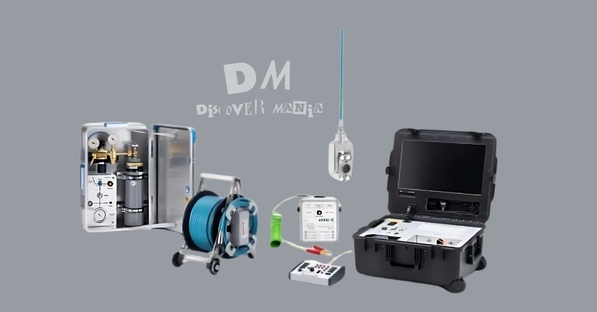 Dekra VT1000 Pitting Images system displaying its inspection components, including a control unit, monitor, camera probe, and cable reel, used for industrial pitting detection.